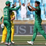 Mohammad Hasnain claims the wicket of Aaron Finch